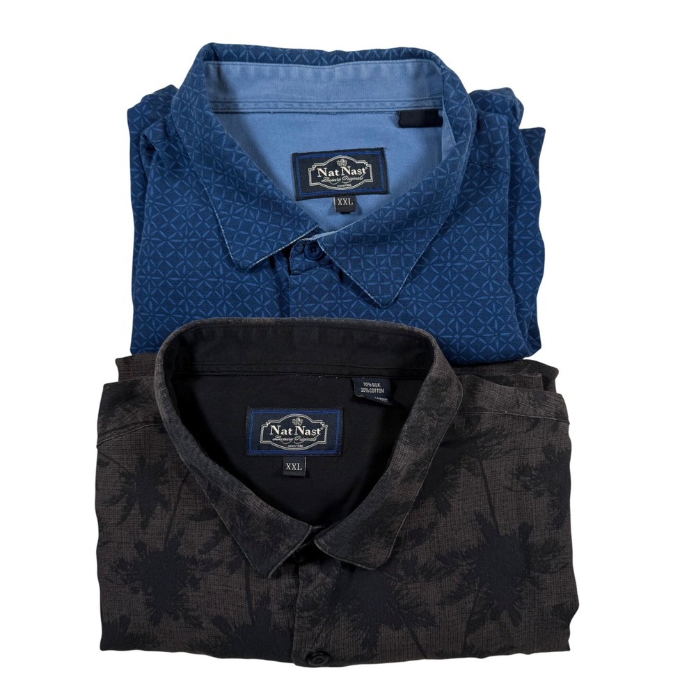 Nat Nast Luxury Originals Men's XXL Button Down Shirt Silk Cotton Blend Lot of 2